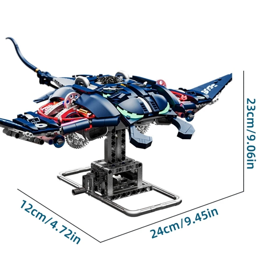 Mechanical Shark Building Set, Sea Life Crocodile Parrot Mantis Frog Manta Ray Building Blocks Light, Animal Toys Gift for Kid