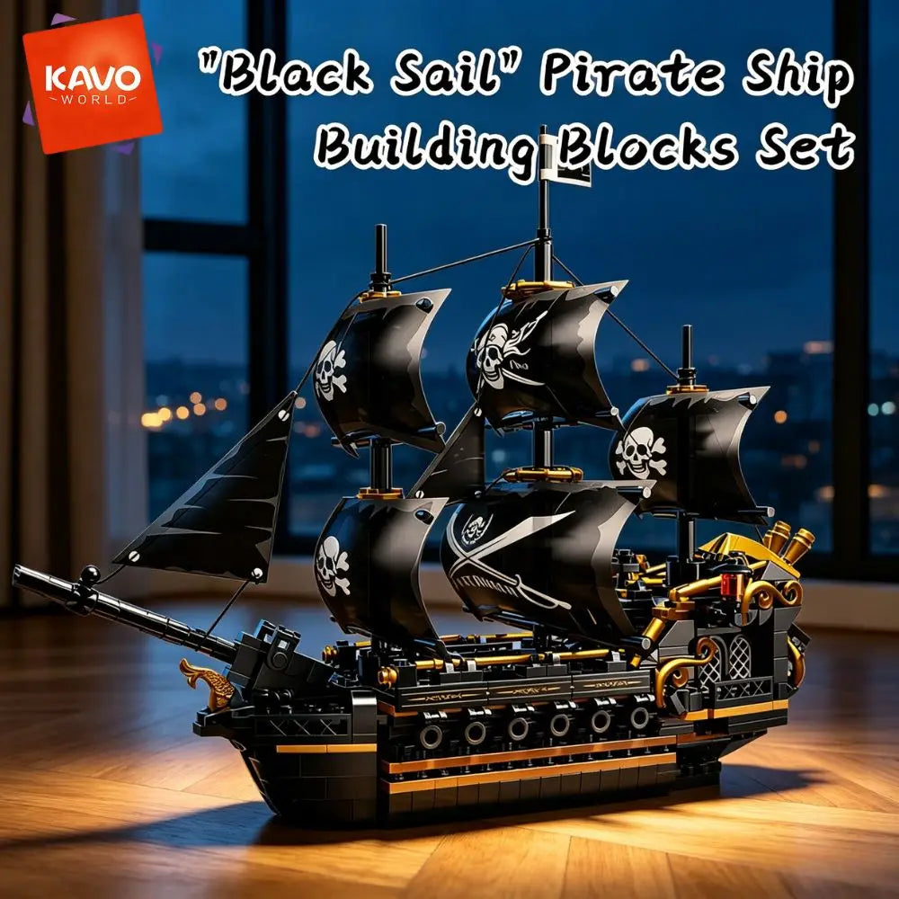 KAVOWORLD 1799 Black Sailing Pirate Ship Building Set 801PCS 3-Masted Pirate Ship Model Building Blocks Kit Collectible Display Construction Toy with Heavy Cannons & Display Base DIY Assembly Desktop Decor for Home Office, Ch