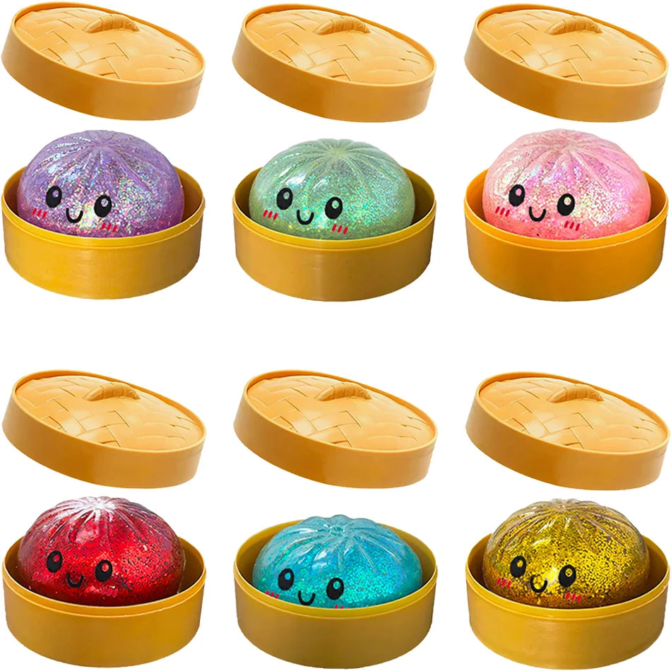 Hot Glitter Dumpling Squishy with Box Dumplings Sensory Squeeze Toy for Stress Relief Fans Gifts