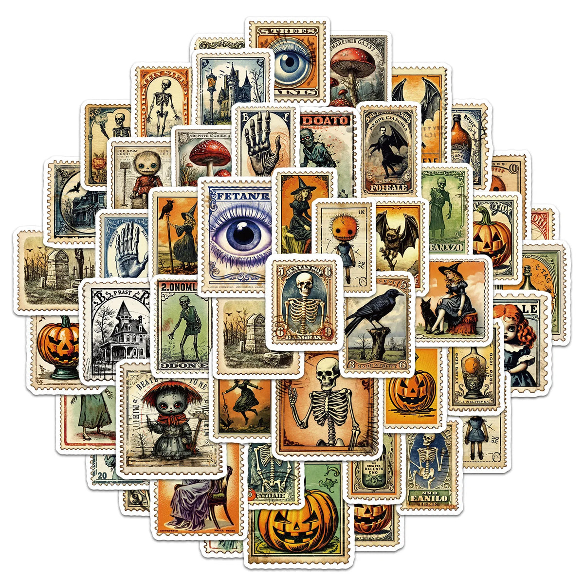 50pcs Cartoon Halloween Stamp Graffiti Stickers for Decorative Scrapbooking Stationery Handbook Skateboard Suitcase Sticker