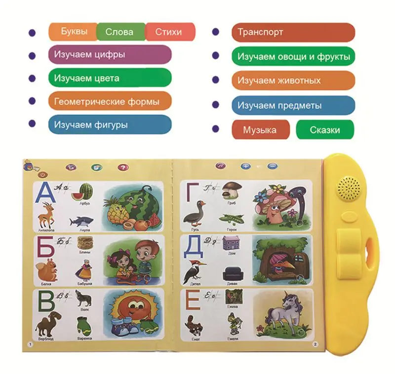 Russian Electronic Sound Book for Toddlers Educational Book Toy Kid Russian Language Reading Interactive books for Children