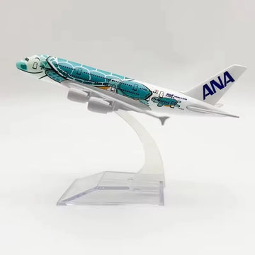 Alloy Aircraft Japan ANA Airlines A380 Model Orange/Green/Blue Sea Turtle 1/400 Scale 16CM Miniature Airplane With Plane Stand