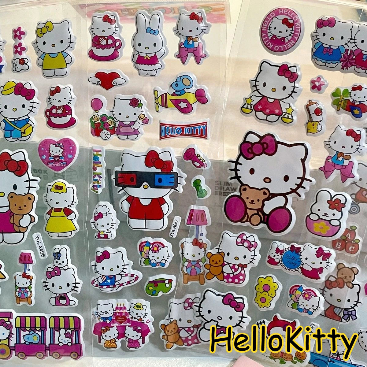 12Steets Kawaii Sanrio Hello Kitty Bubble Stickers Cute Three-Dimensional 3D Stickers Cartoon Kids Toys Gift DIY Decals