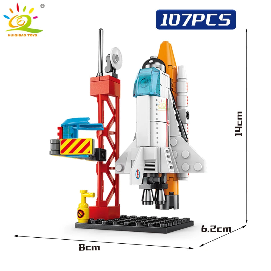 HUIQIBAO Mini Space Aviation Manned Rocket Model Building Blocks City Aerospace Bricks Children Construction Toys for Kids