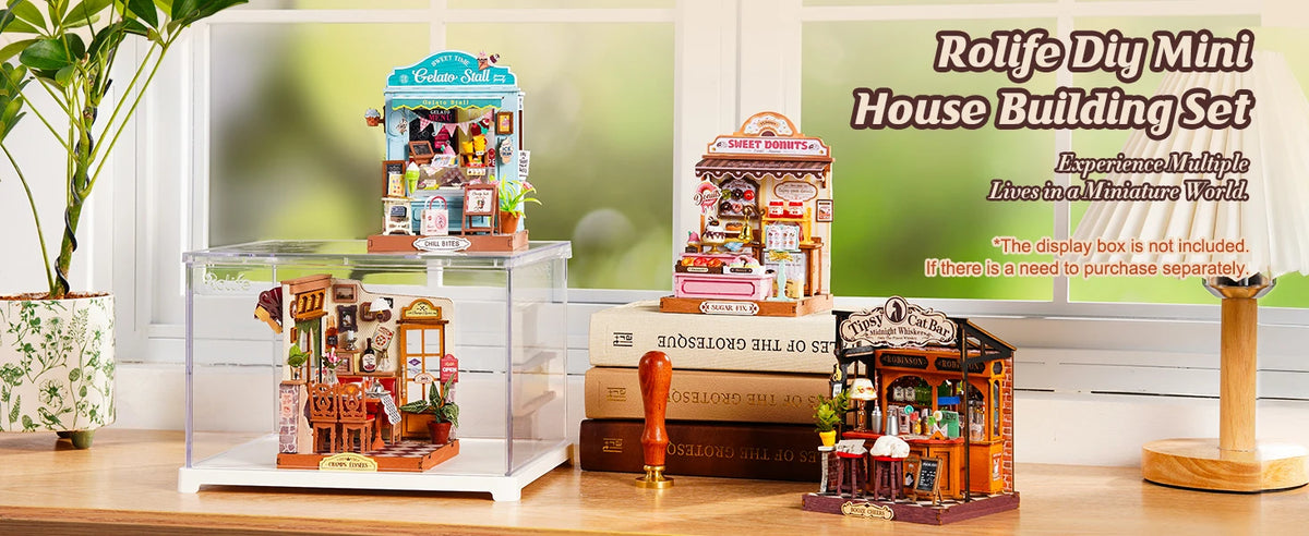 Rolife DIY Miniature House Kit Tipsy Cat Bar Mini Dollhouse Model Building Kit Wooden 3D Puzzle Toys with LED Light for Home Decor Gift for Adults Kids Friends