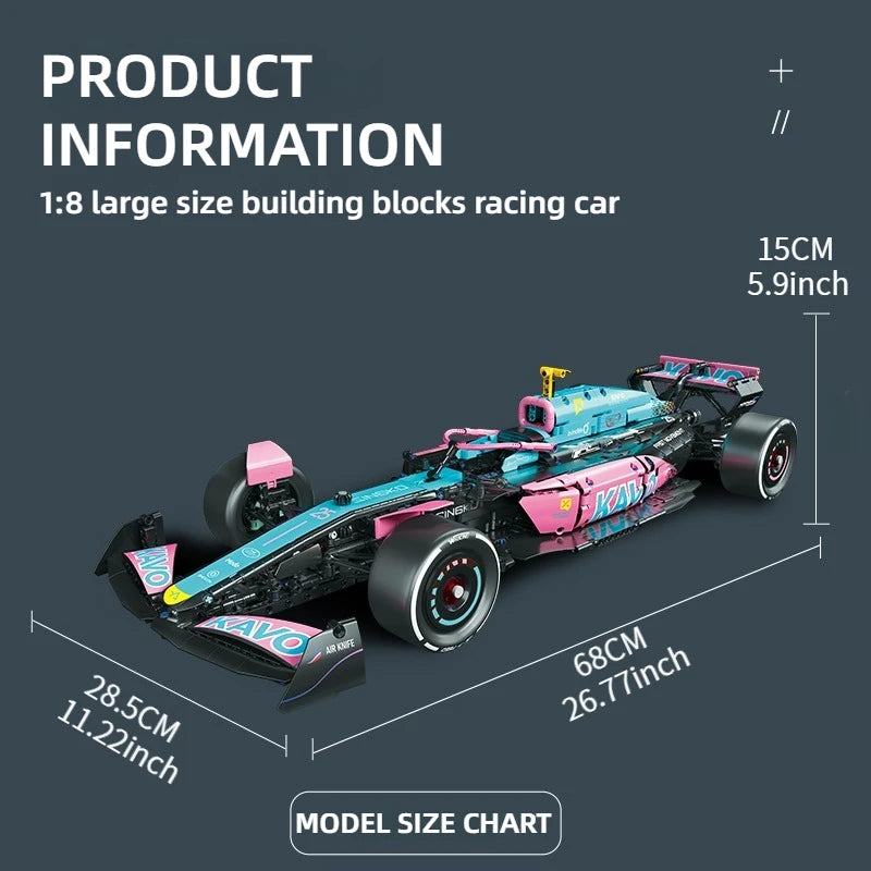 KAVOWORLD 1:8 Scale Formula Style Racing Car Building Blocks Set Steerable DIY Technical Bricks Toy for Children Birthday Gifts