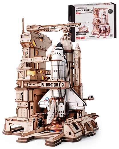 ROKR 3D Wooden Puzzle Space Shuttle Model Building Kit with Launch Simulator DIY Puzzle Toys for Home Decor Gift for Space Enthusiasts