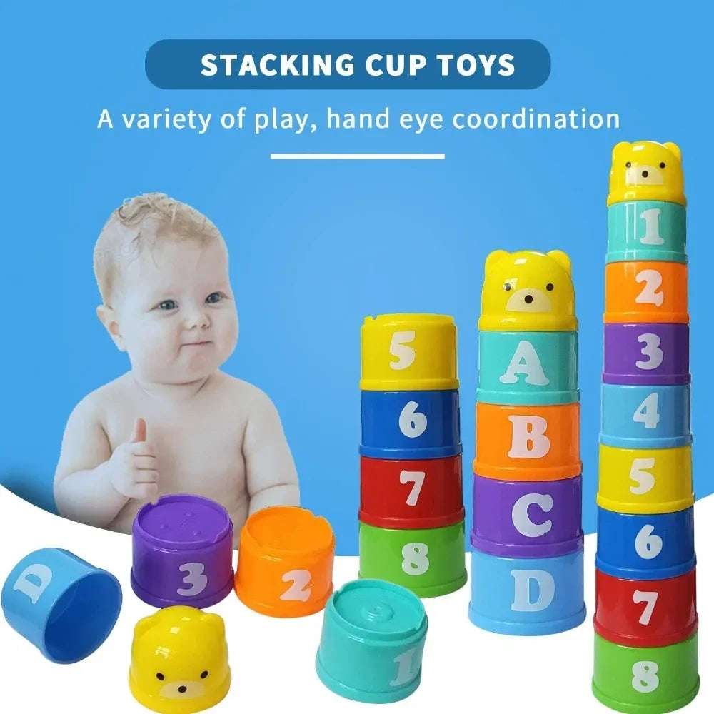 Baby Montessori Cup Stacking Toys Beach Pool Bathtub Educational Toys for Toddler Infant 0-12 Month Xmas Gift