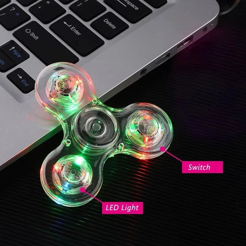 LED Colorful Light Fidget Spinner Transparent Luminous Hand Spinner Fingertip Gyroscope Finger Stress Relief Toys Gifts