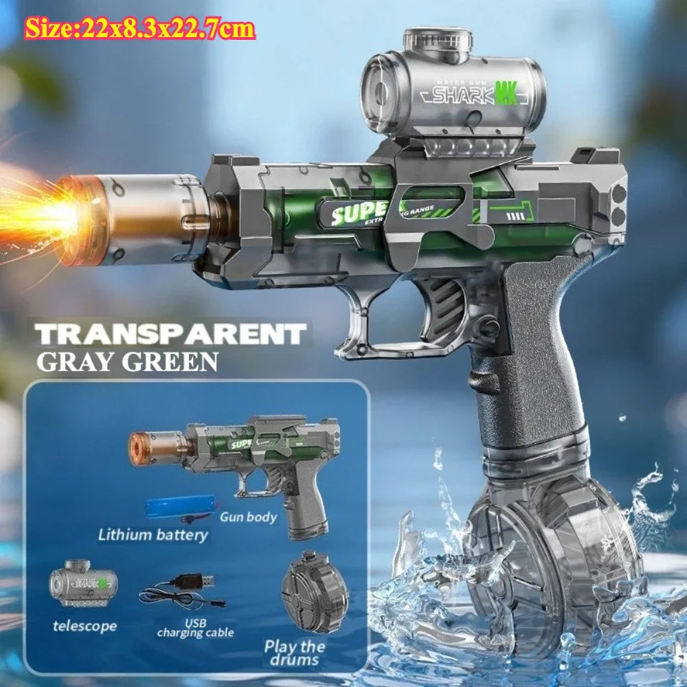 Full Auto Electric Water Gun Toy with Flashing Light Rapid-Fire Motorized Blaster for Summer Outdoor Fun & Kids Play Game