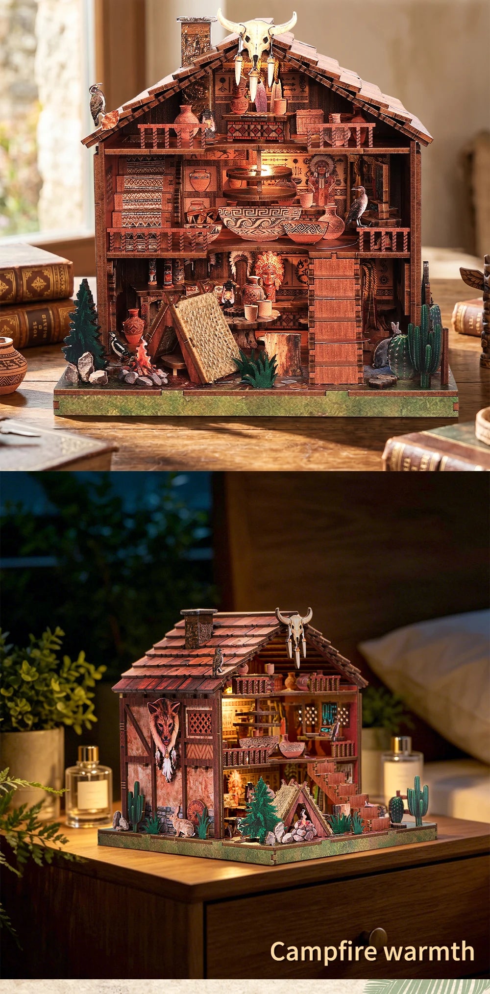 DIY Miniature Dollhouse Totem Book Nook Kit Coyote 3D Wooden Puzzle Building Blocks Puzzle Model Building Home Decoration Gifts