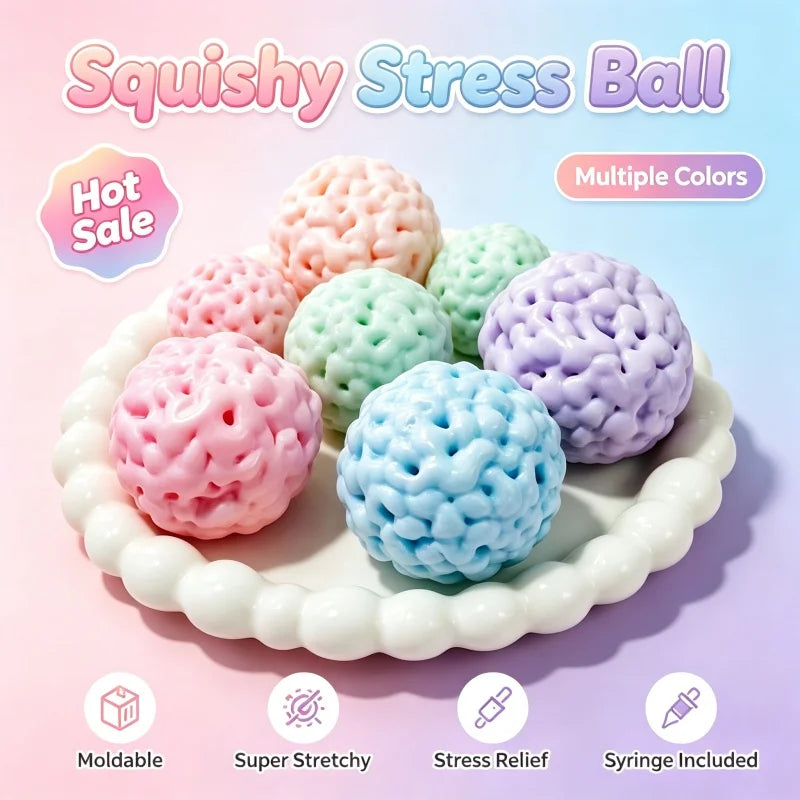 Squishy Stress Relief Ball Fidget Toy Syringe Included Antistress Decompression Sensory Adults Soft Slow Rising Office Home Gift