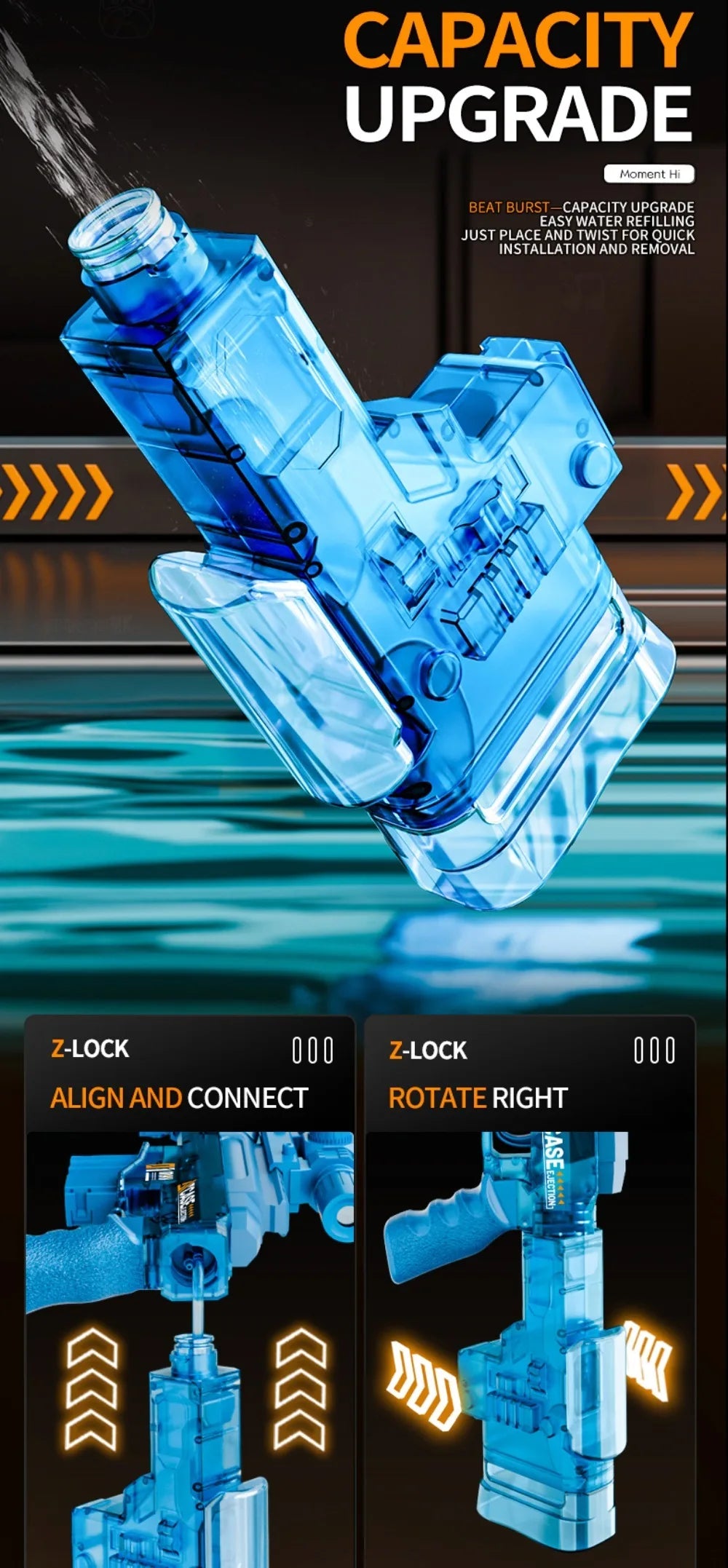 Full Auto Electric Water Gun Toy with Flashing Light Rapid-Fire Motorized Blaster for Summer Outdoor Fun & Kids Play Game