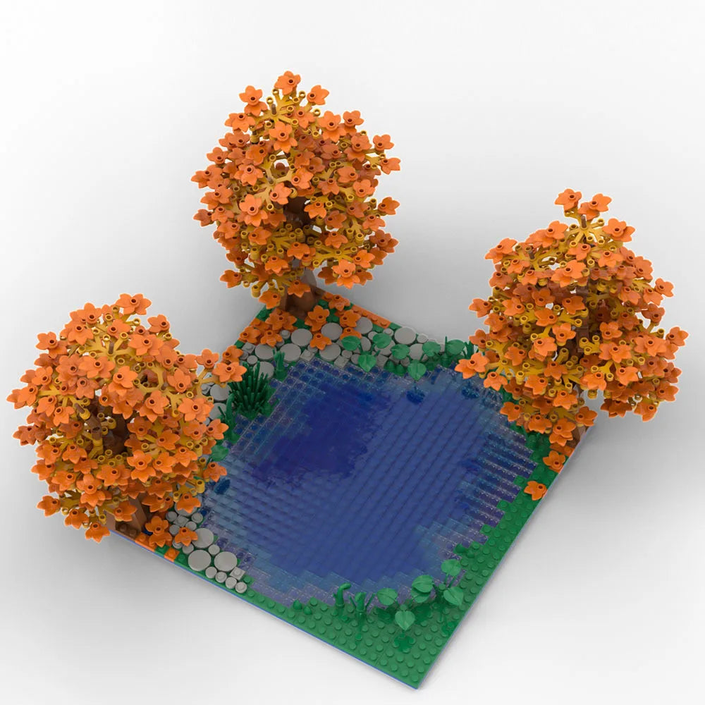 LEQUMOC Creative Maple and Lake Forest Tree Rivers Natural Scenery Ideas MOC Building Blocks Bricks Toys for  Gifts Toy