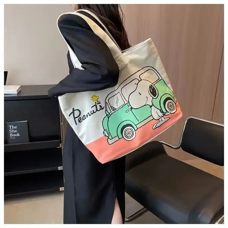 Snoopy Girl New Cute Cartoon Fashion Versatile Casual Travel Lightweight Large Capacity Storage Shoulder Portable Canvas Bag