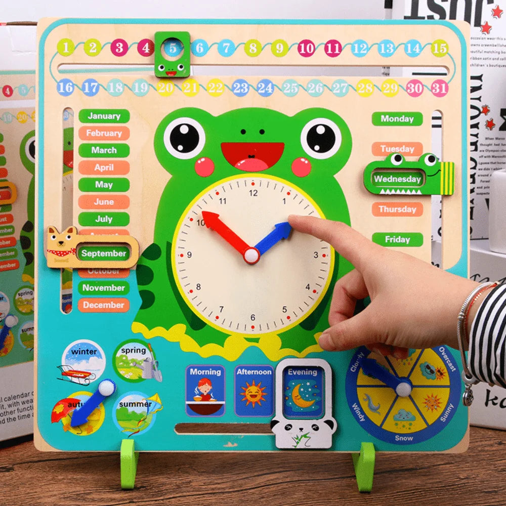 Wooden Multifunctional Digital Clock, Calendar Alarm Clock, Early Education Puzzle English Children's Toy, Fun