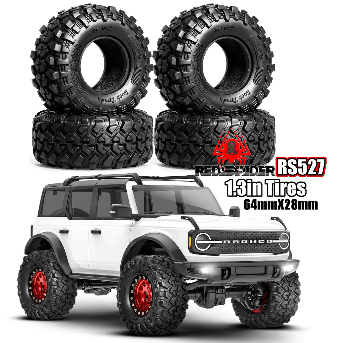 RED SPIDER 4Pcs 64mm 1.3 Inch RC Crawler Soft Rubber Tires Off Road Tyres for 1/18 1/24 RC Crawler Axial SCX24 FMS FCX24 RC Model Car Upgrade Spare Parts