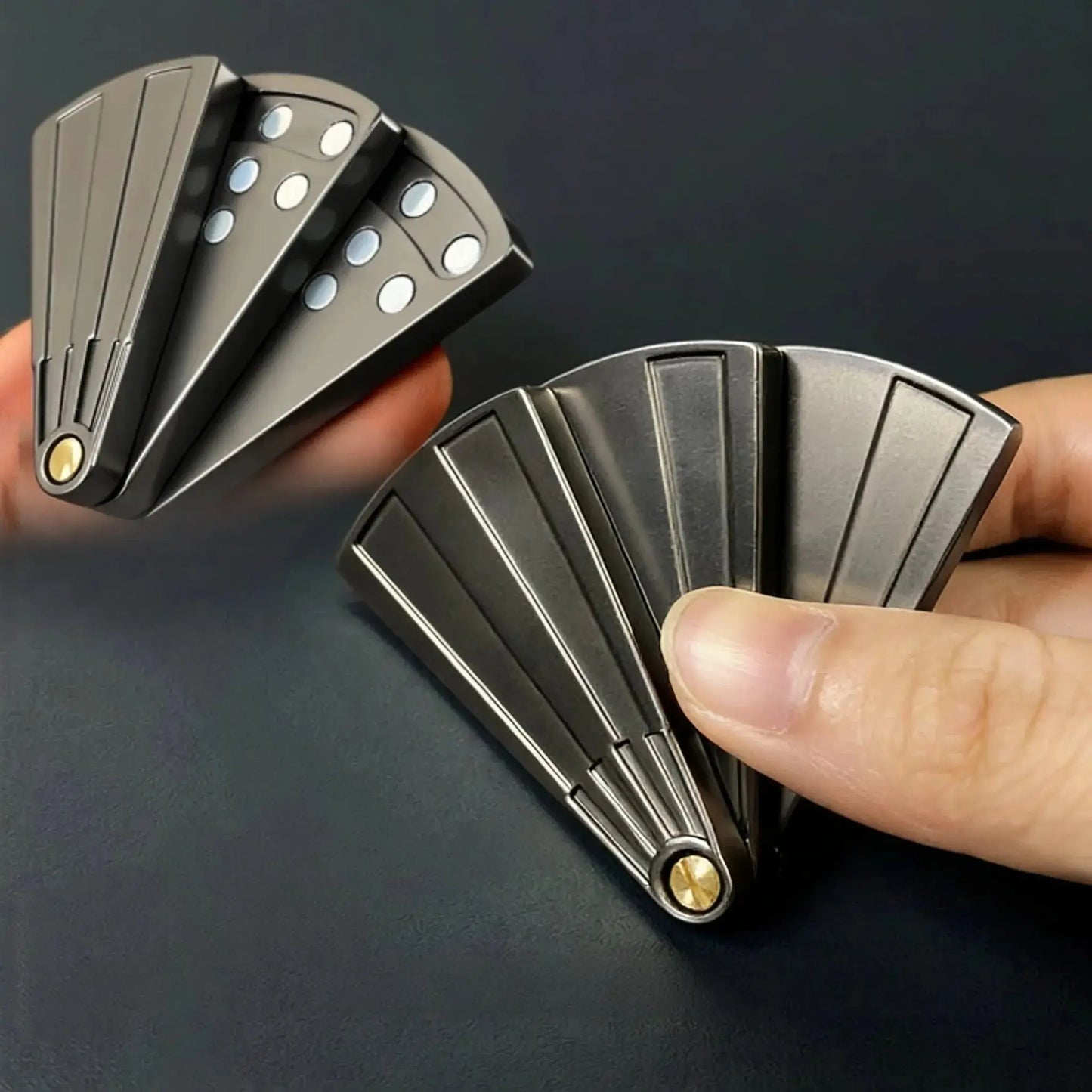 Metal EDC Fingertip Folding Fan Pressure Reducing Push Card Mechanical Coin Toy Anti Stress Relief Sensory Fidget Toy for Adults