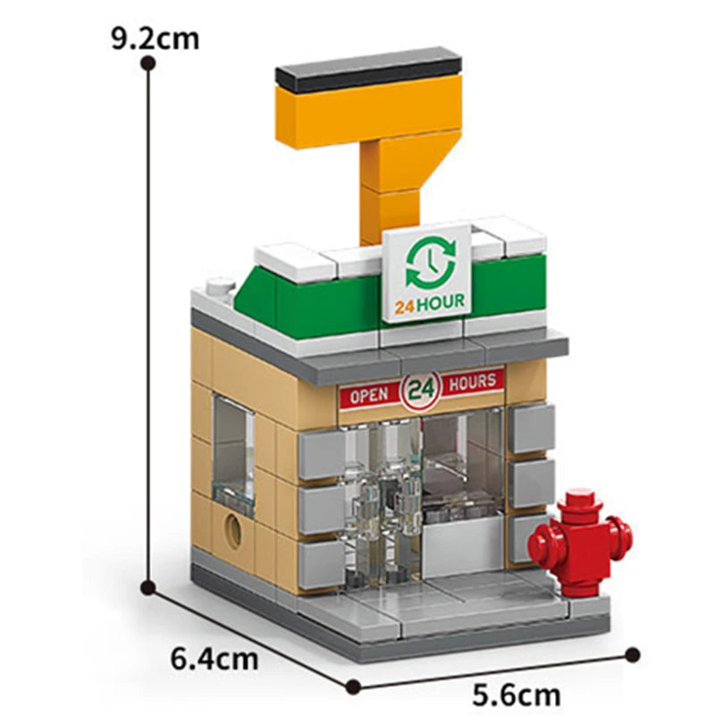 NEW DIY Makeup Convenience Store Flower Shop Hair Salon Piano Game Hall Fruit Bookstore Building Blocks Bricks Movie Model Toy