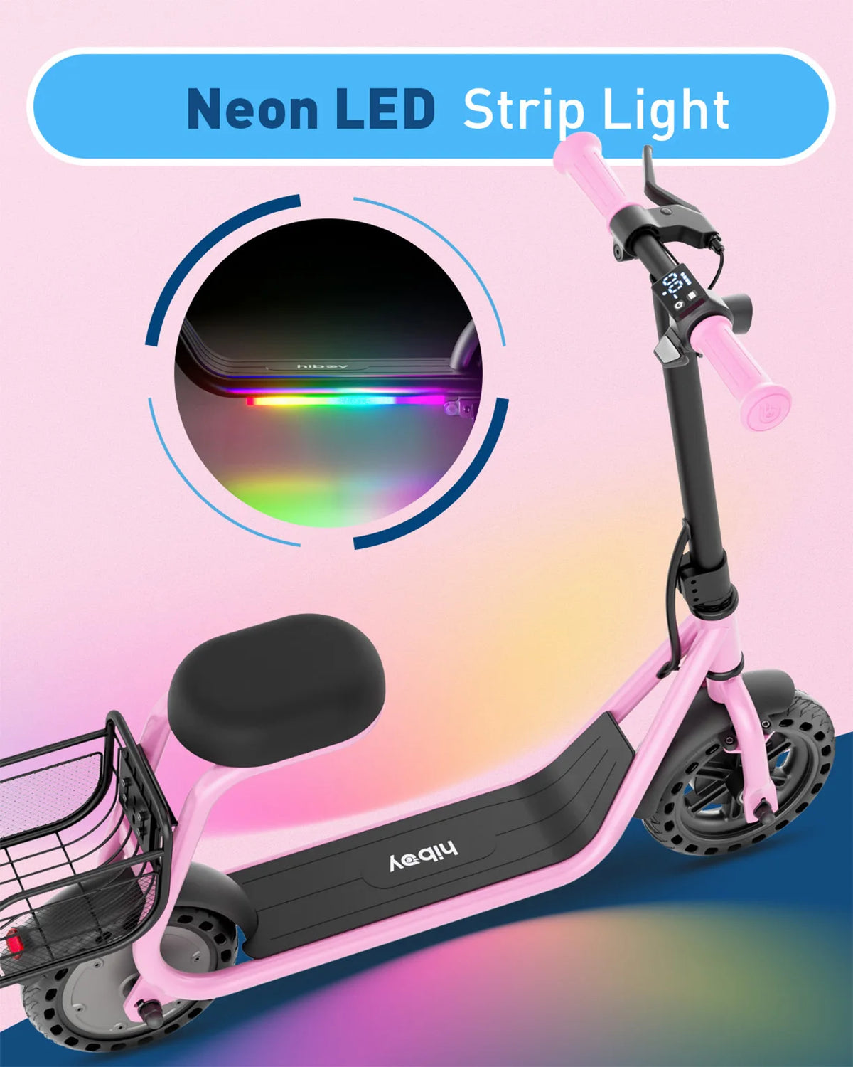 Hiboy Q2 Lite Kids Electric Scooter with Seat 100W Motor 9.3MPH Children E-Scooter UL Certified Battery LED Lights Gift for Boys Girls Ages 4-10
