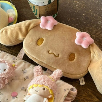 Kawaii Sanrio Mocha Brown Cinnamoroll Plush Storage Bag Niche Handheld Makeup Bag Cute Sweet Girly Pencil Case Children Gifts