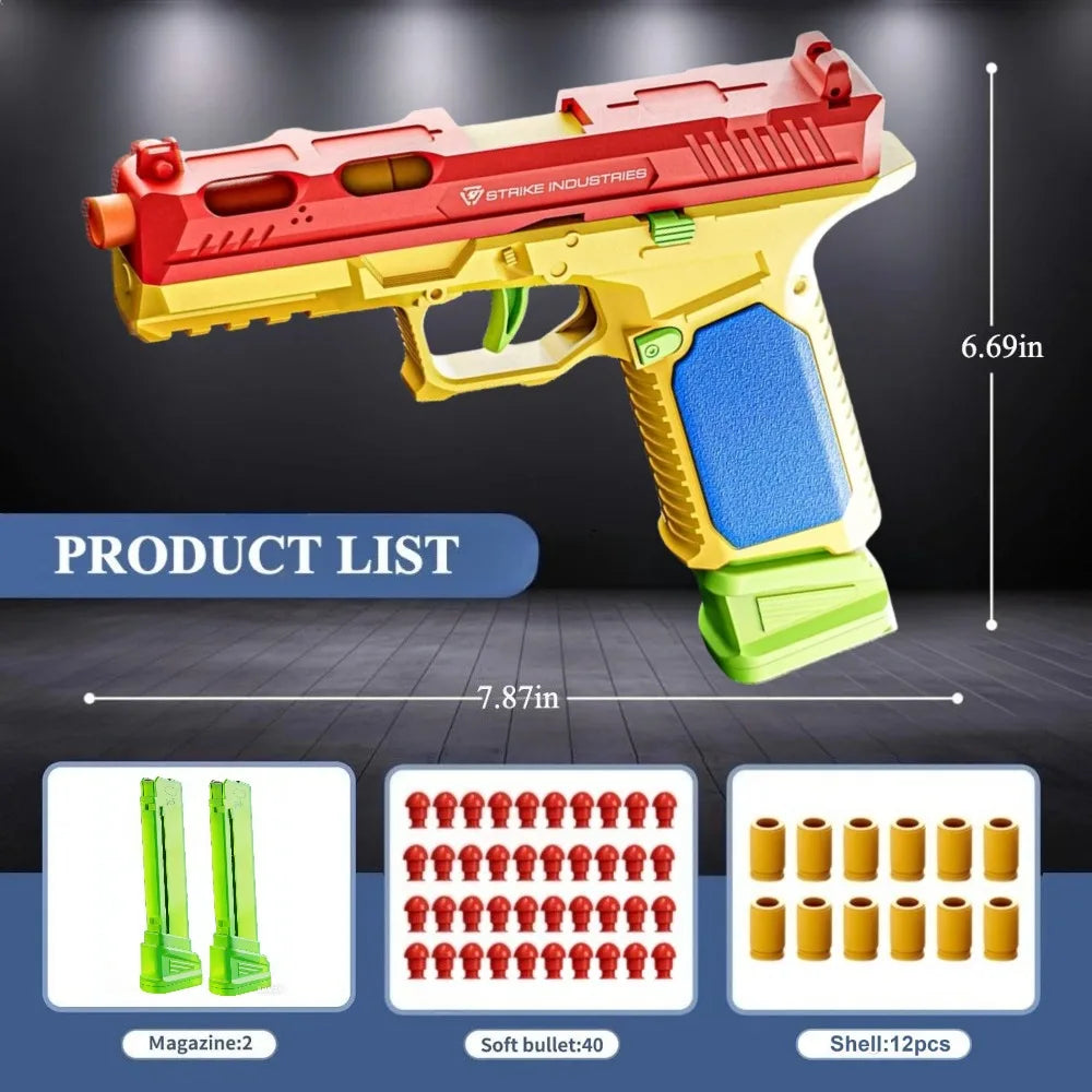Continuous Firing Building Block Toy Gun Shell Throwing  Airsoft Blowback Empty Hanging Pistol Outdoor CS Weapon for Boys Adult