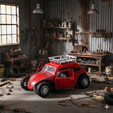 (Corrugated Box) 1/43 Scale Vintage Style Beetle Traveling Car, Die-Cast Metal, Boy's Toy, Exquisite Collectible.