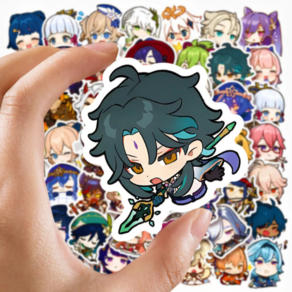 50pcs Cute Genshin Impact Stickers Laptop Pad Tablet Phone Case Notebook Computer Luggage Cartoon Game Decals for Kid Gift Toy