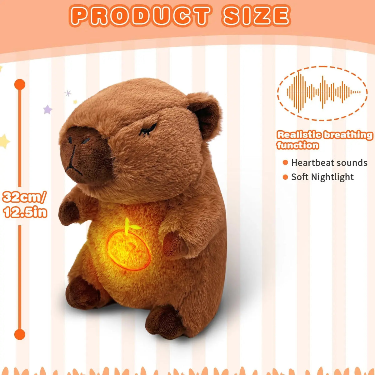 Breathing Capybara Baby Animals Plush Toys Kids Plush Doll Baby Sleep Companion Sound and Light Doll Toy  with Hug Stuffed