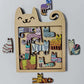 Cute Cat Shaped Wooden Jigsaw Puzzle Focus & Stress Relief Toys Irregular Unique Creative Ideal Gift for Kids Boys Girls