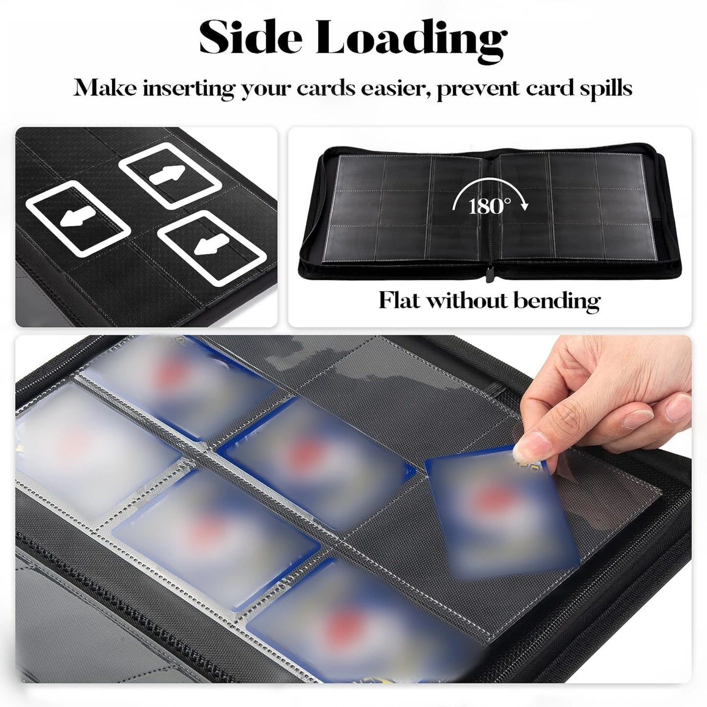 9 Pocket Zipper Card Binder, 360 Trading Card Holder Book, Premium PU Cover Zip Binder for Cards, Durable Side Loading Card