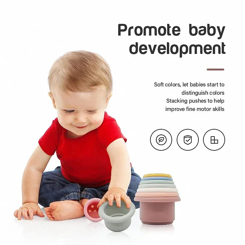 Baby Montessori Cup Stacking Toys Beach Pool Bathtub Educational Toys for Toddler Infant 0-12 Month Xmas Gift