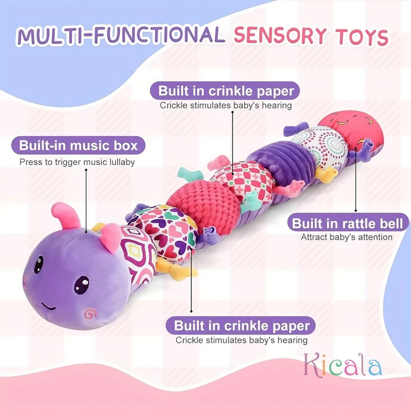 Baby Musical Caterpillar Plush Toy with Crinkles and Rattles Sensory Learning Toy for 0+ Months Infants Newborn Boys and Girls