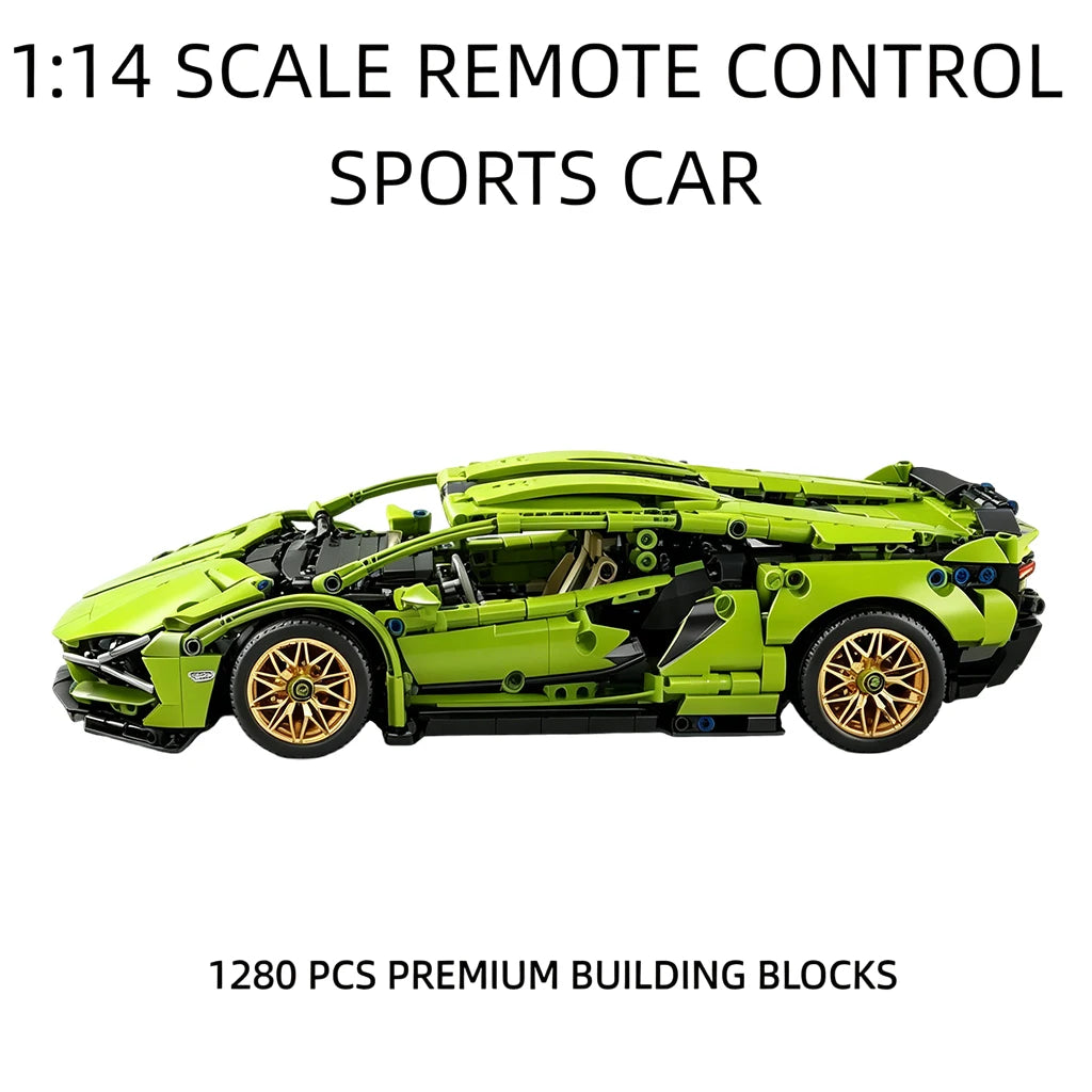 1:14 RC Technic MOC Sports Car Blocks,1280PCS Bricks with Built-in Motor,DIY Assemble Remote Racing Car Model