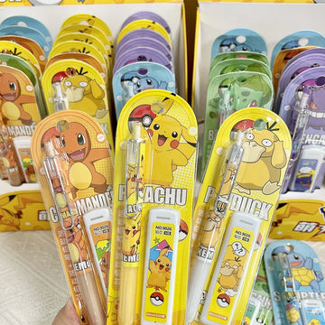 Pokemon Pikachu Mechanical Pencil Set Cartoon Squirtle Psyduck 0.5Mm Drawing Pencils School Office Study Stationery Gifts