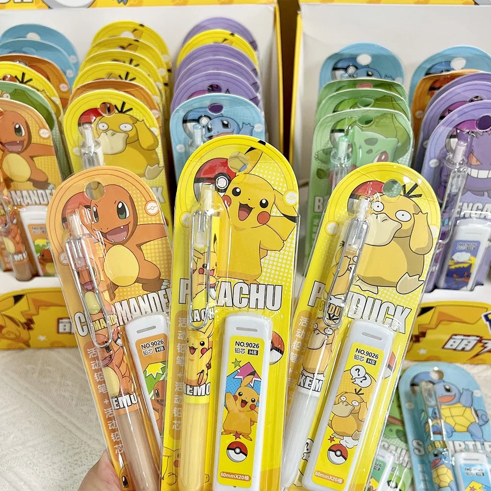Pokemon Pikachu Mechanical Pencil Set Cartoon Squirtle Psyduck 0.5Mm Drawing Pencils School Office Study Stationery Gifts