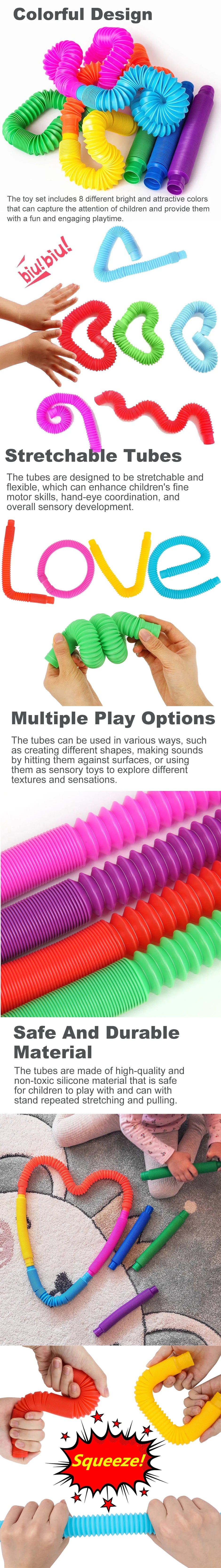 8 Pcs Colorful PopTelescopic Tube Stretching Corrugated Tube Children Adult Stress Relief Toy
