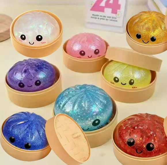 Glitter Dumpling Dumpling Squishy Glitter,Glitter Dumplings Squishy,Anxiety Relief Fidget, Soft Squeeze Decompression Dough