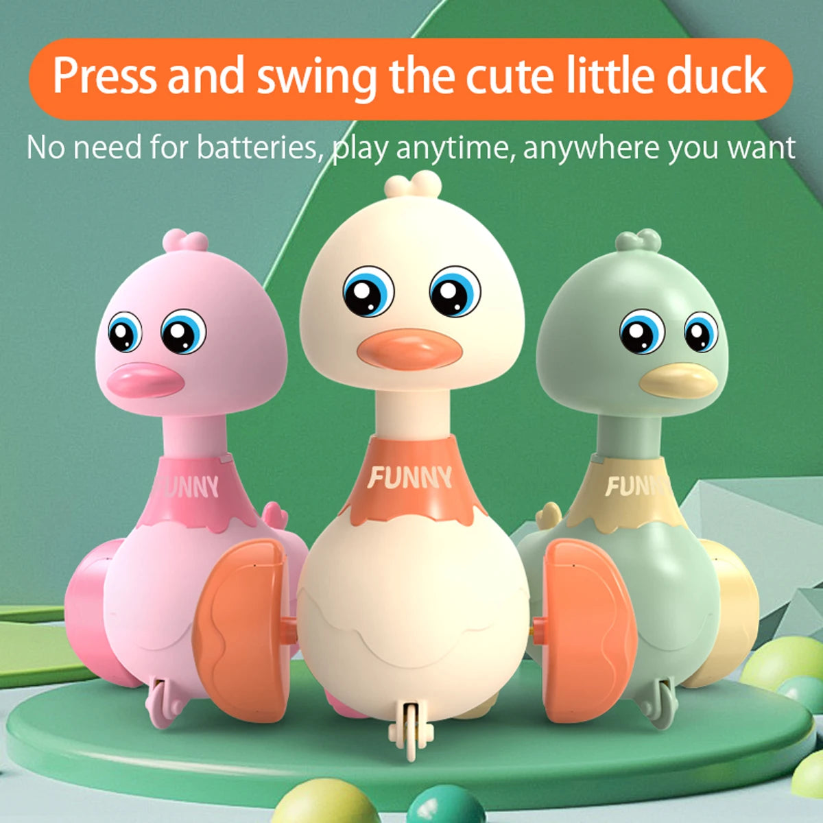 Pressing and rebounding toy, rocking duck baby puzzle toy, learning crawling sensory toy (Green Duck)