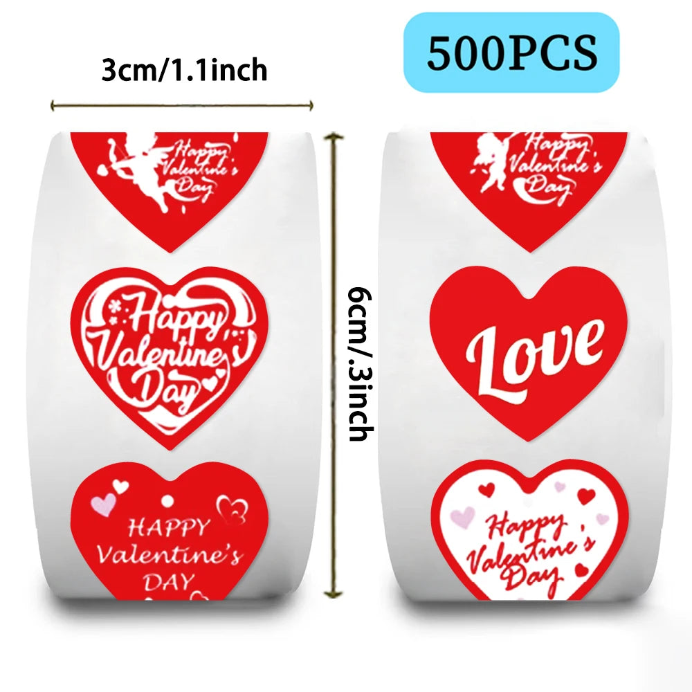 500pcs 520 Love Red Sticker Roll - Cute Cartoon Sealing Labels for Journals & Crafts