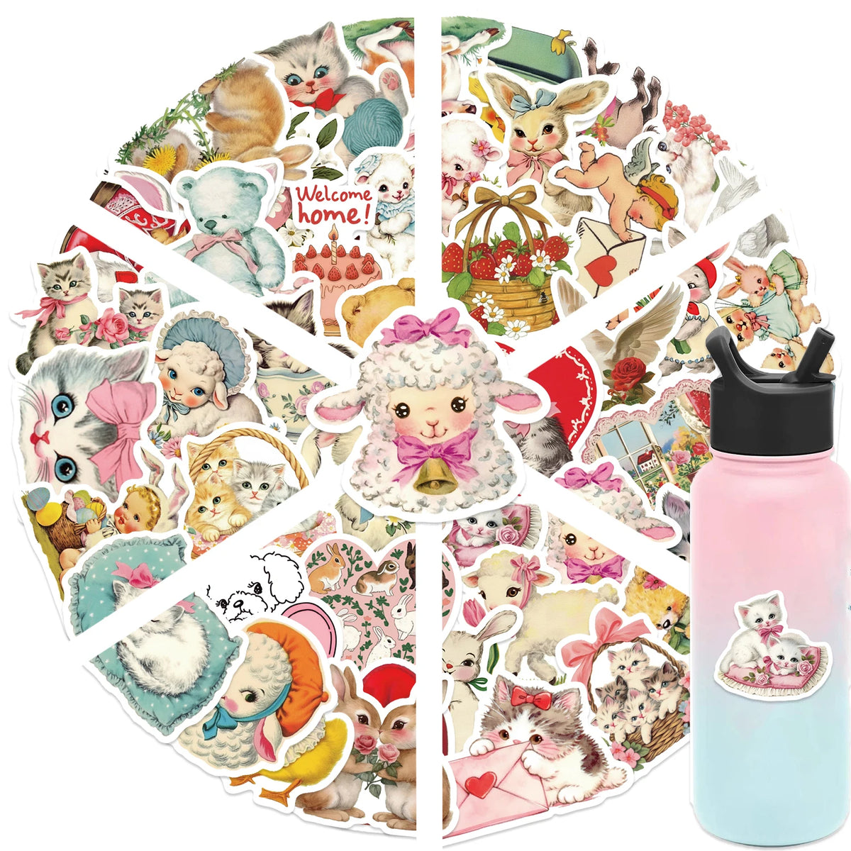 50Pcs Vintage Animals Clipart Stickers Cat Rabbit for Laptop Scrapbook Waterproof Cartoon Graffiti Decals Cute Sticker Toys