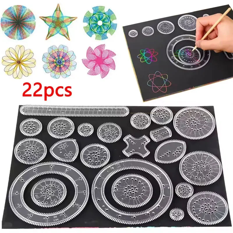 22pcs Spirograph Drawing Kaleidoscope Ruler Set Geometry Ruler Math Roulette Drawing Tool Learning Drawing Toy Art Tool