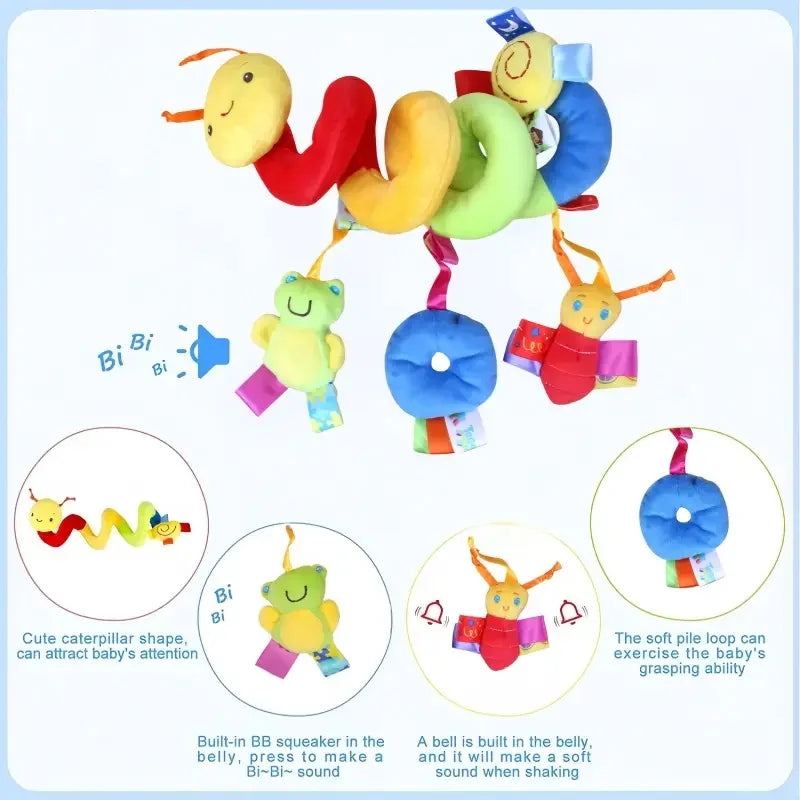 Baby Hanging Car Seat Toys Plush Activity Hanging Stroller Toys with BB Squeaker and Rattles For Newborn Travel Activity Toy
