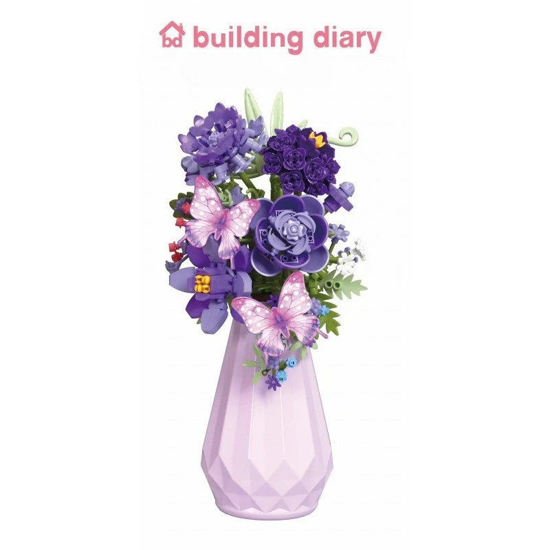 Romantic Bouquet Building Blocks Set - Floral Assembly Construction Toy for Festive Gifts
