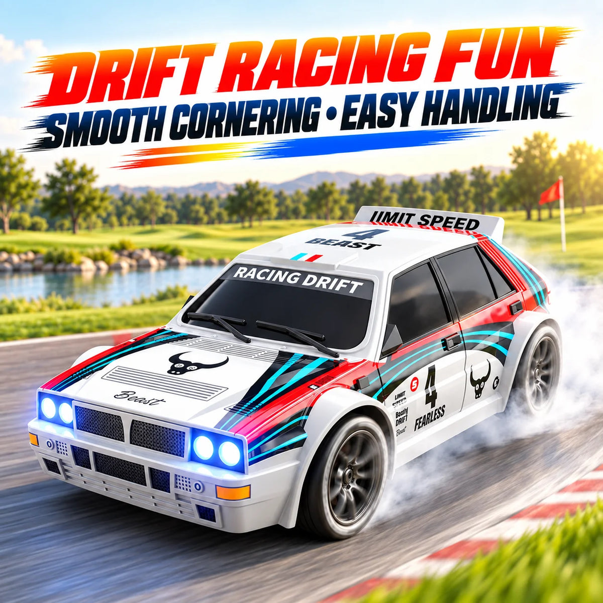 ZNLYRION RC Car Drifting Race Car 1:24 Scale 4 Wheel Drive 20km/h Adjustable High/Low Speed With Spare Drift Tires LED Headlight Taillight RC Toy For Boys Adult