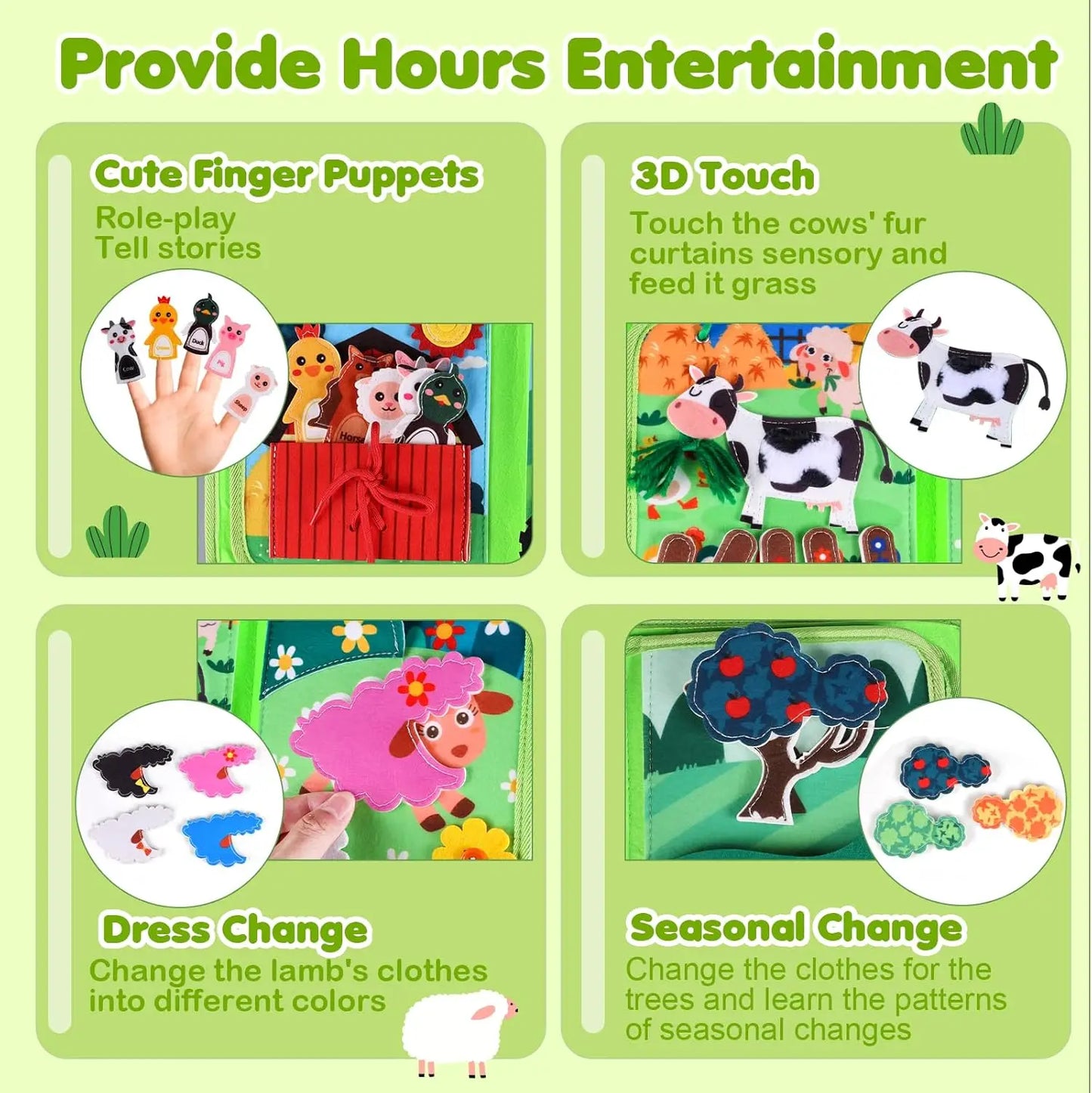Busy Book for Toddlers, Montessori Toys for Boy Girl, Farm Animal Busy Board Educational Learning Quiet Toddler