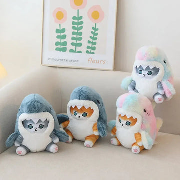 Kawaii Shark Cat Plush Toy – Soft Colorful Stuffed Doll for Kids