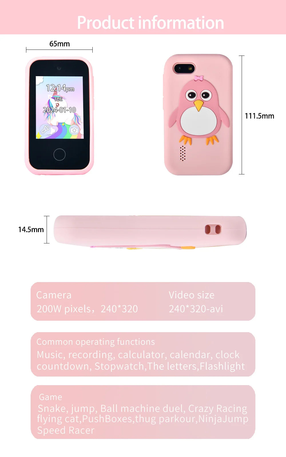 Kids Smart Phone Camera Toy Phone 40+ Games Touch Screen Learning Toy For 3-12 Year Old Boys Girls MP3 Player Birthday Gifts