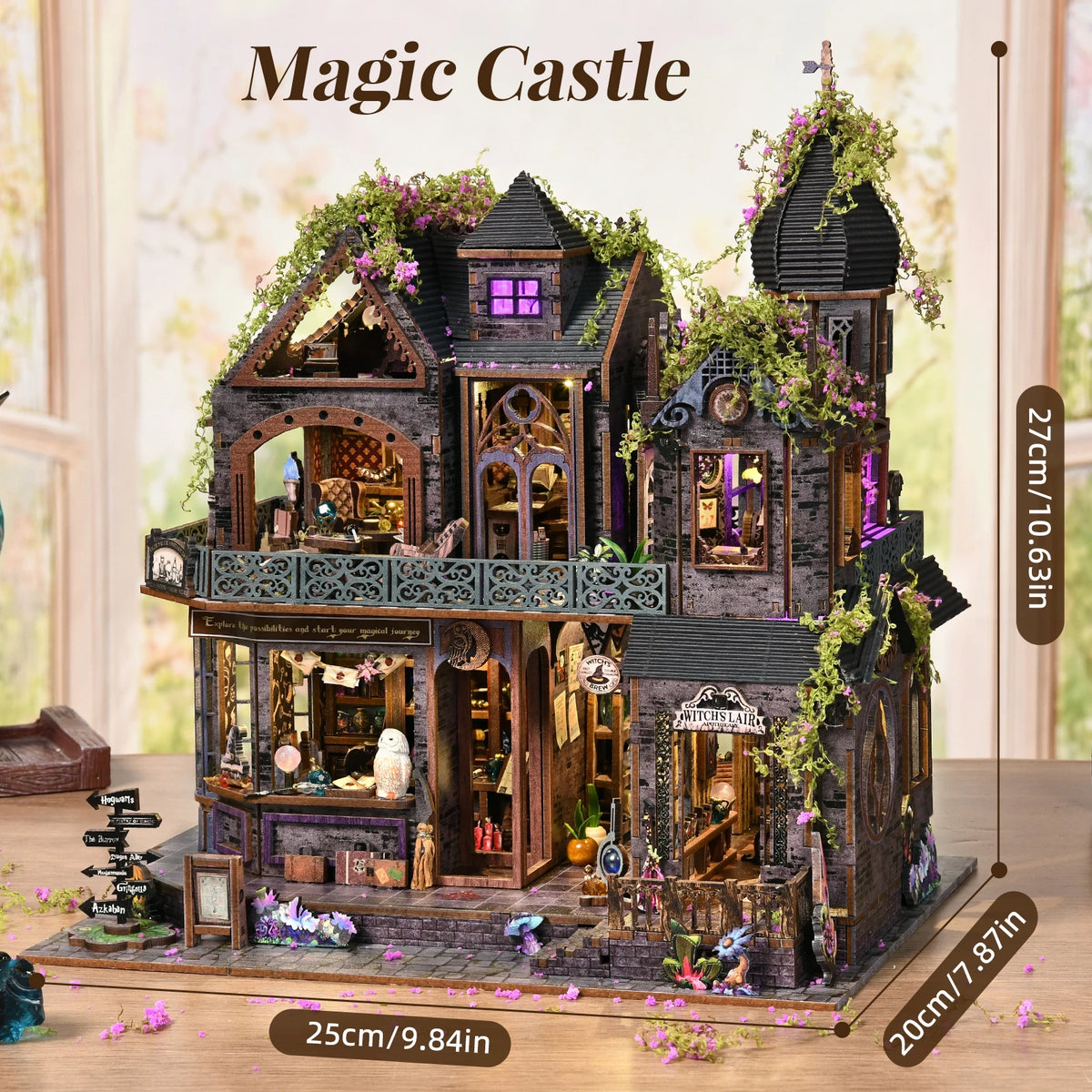 Magic Castle 3D DIY Wooden Book Nook Kit Handmade Dollhouse Model Bookend Building Puzzle Home Decor