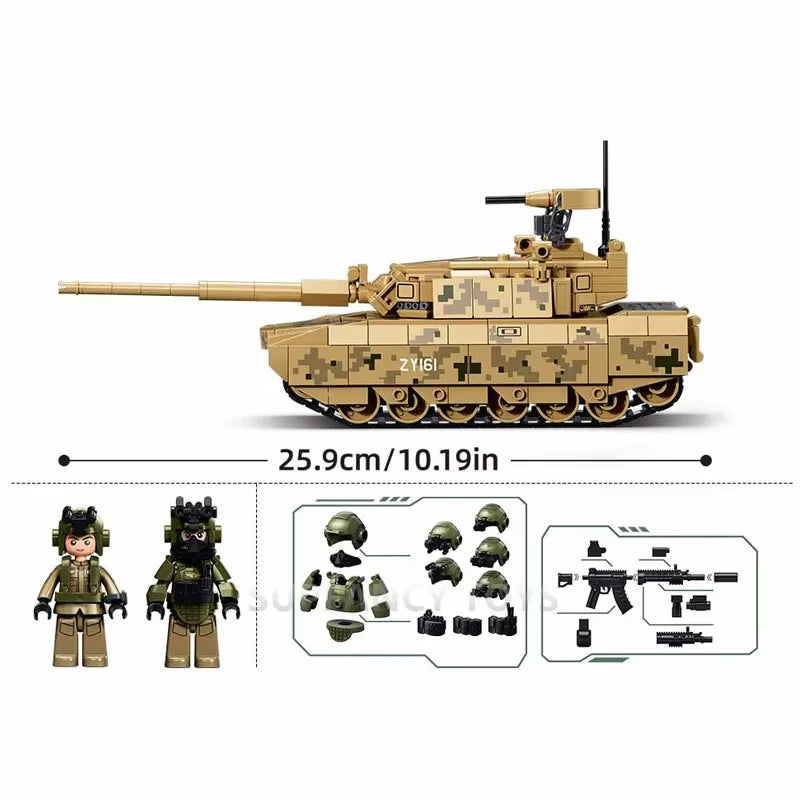 Sluban New 413PCS Military ZTZ-100S MBT Main Battle Tank Model Building Blocks Set Educational Toy for Children